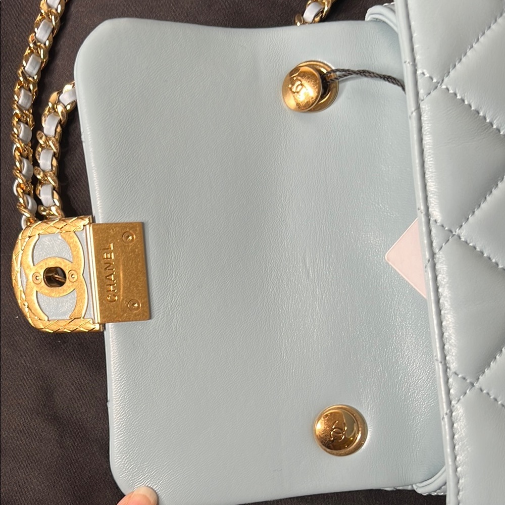 Chanel Blue Quilted Mini Flap Leather Bag Gold Box, Dust Bag NWT - Picture 12 of 17